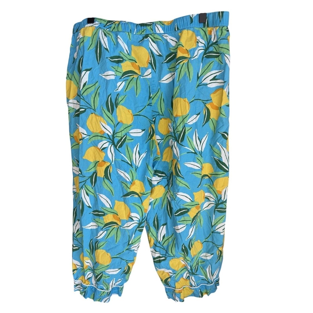 Printfresh Lemon Zest Pajama Pants L Blue Yellow Cotton Sleepwear Wide Leg Crop